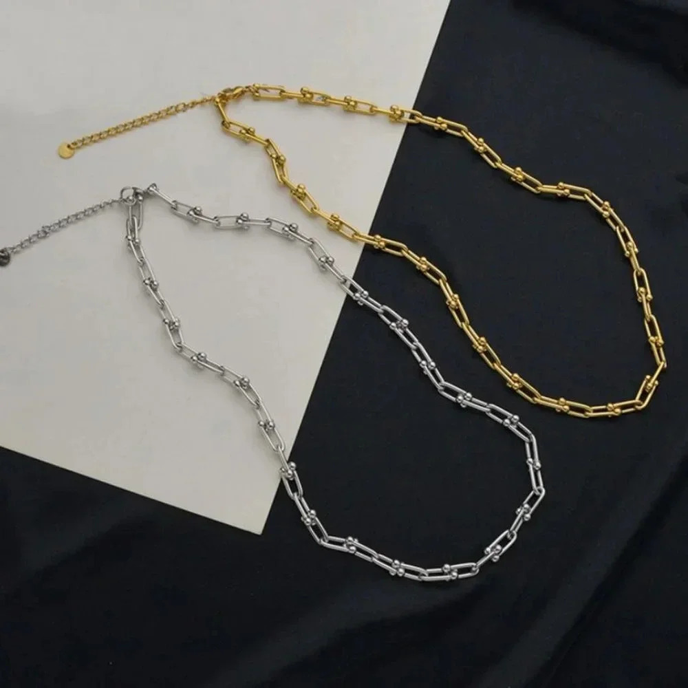 Sterling Silver U-shaped necklace U-Link modern thick chunky chain necklace